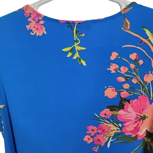 Susan Graver Size 1XLP 1XL Petite Top Floral Liquid Knit ShirtTail Hem Tropical - Picture 8 of 8